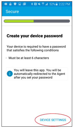 Secure screen with Device Settings button circled
