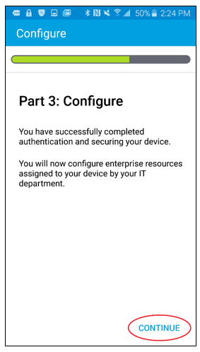 Configure screen, with Continue button circled
