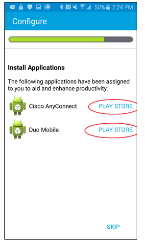 Configure screen with Play Store circled