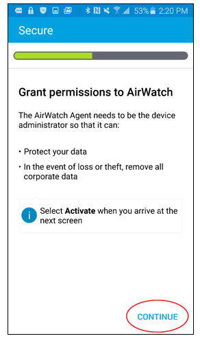 Secure screen with Continue button circled