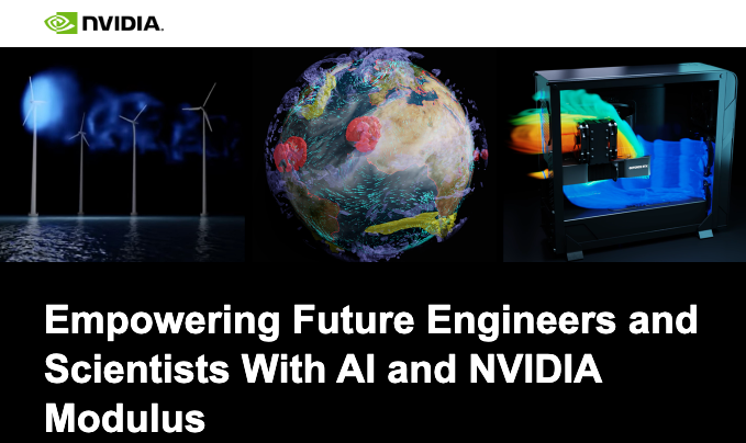 NVIDIA collage with wind turbines, a hazy planet Earth, and a computer tower