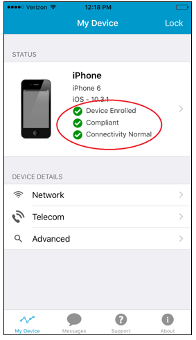 My Device screen with Enrollment status circled
