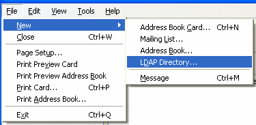 From the File menu, select New --> LDAP Directory. From the File menu, select New --> LDAP Directory.
