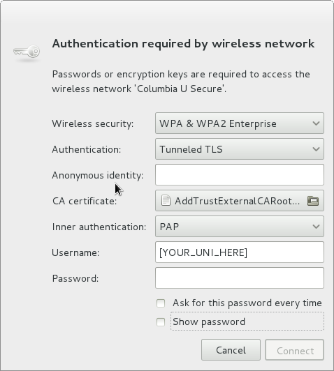 Screenshot of WPA2 configuration