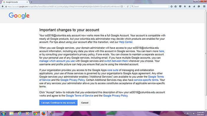 Google message: Important changes to your account
