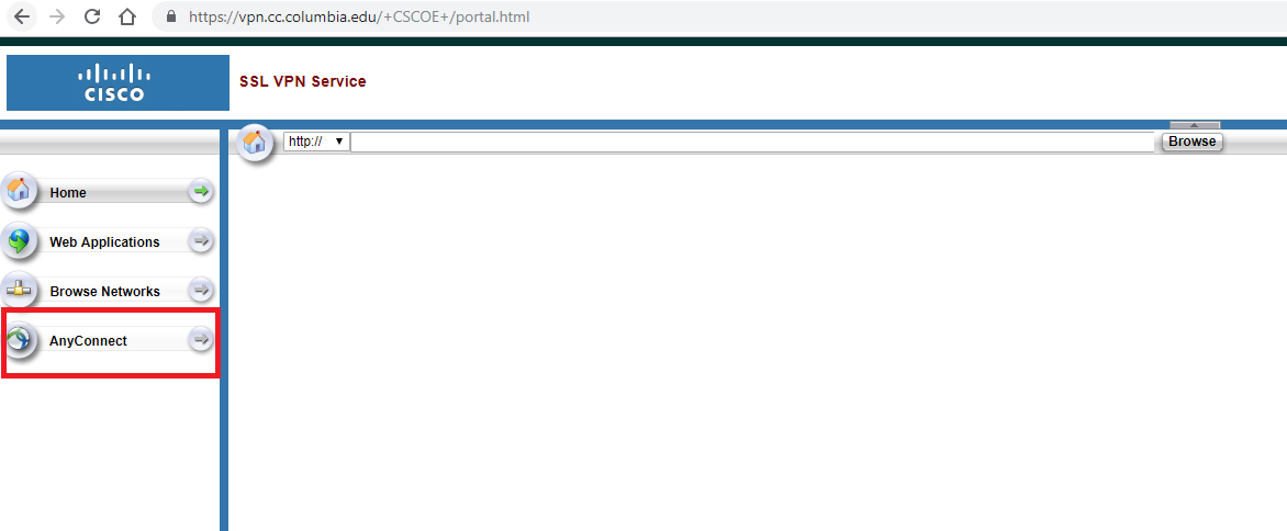 Click the AnyConnect icon in the lefthand panel.