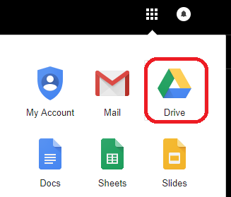 Drive can be found in the square Google apps grid in the upper-right corner of LionMail
