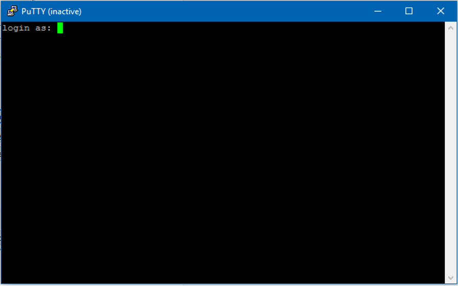 PuTTY window with Login as
