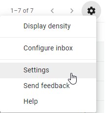 Settings is the third item from the top in the list when the gear icon is clicked in LionMail