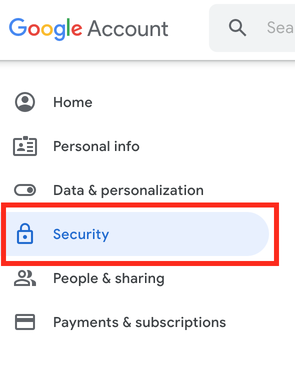 Select "Security" on the menu on the lefthand side of the page.