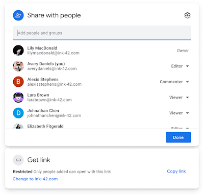 The new sharing interface for Google Drive and Docs editors files