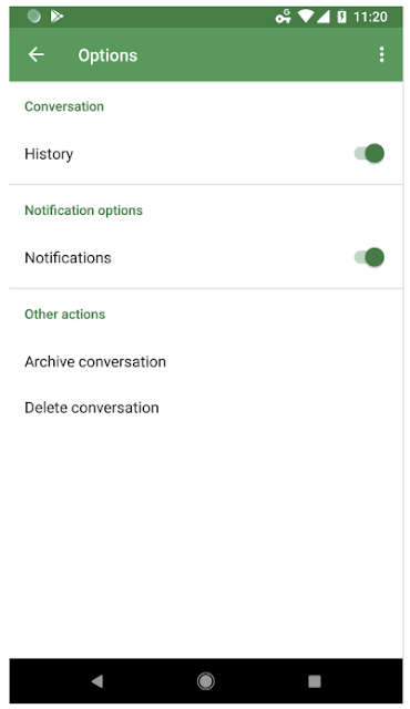 Options are found in the menu after you have opened a conversation in the classic Hangouts app