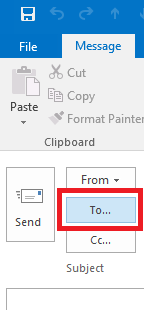 To button is located to the right of the Send button in Outlook email messages