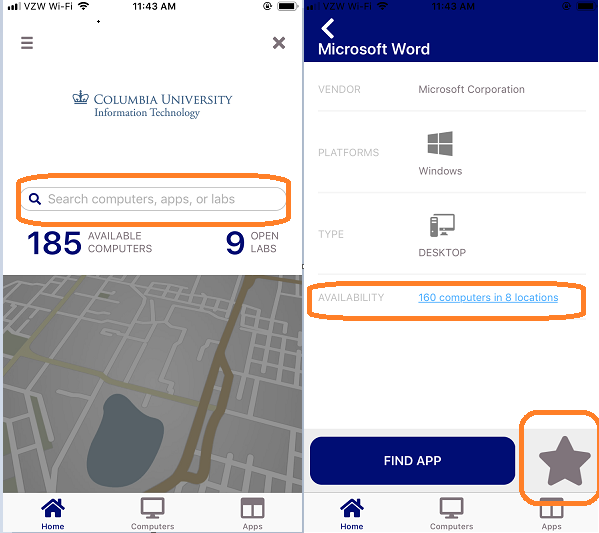 LabFind app search interface fnctionality