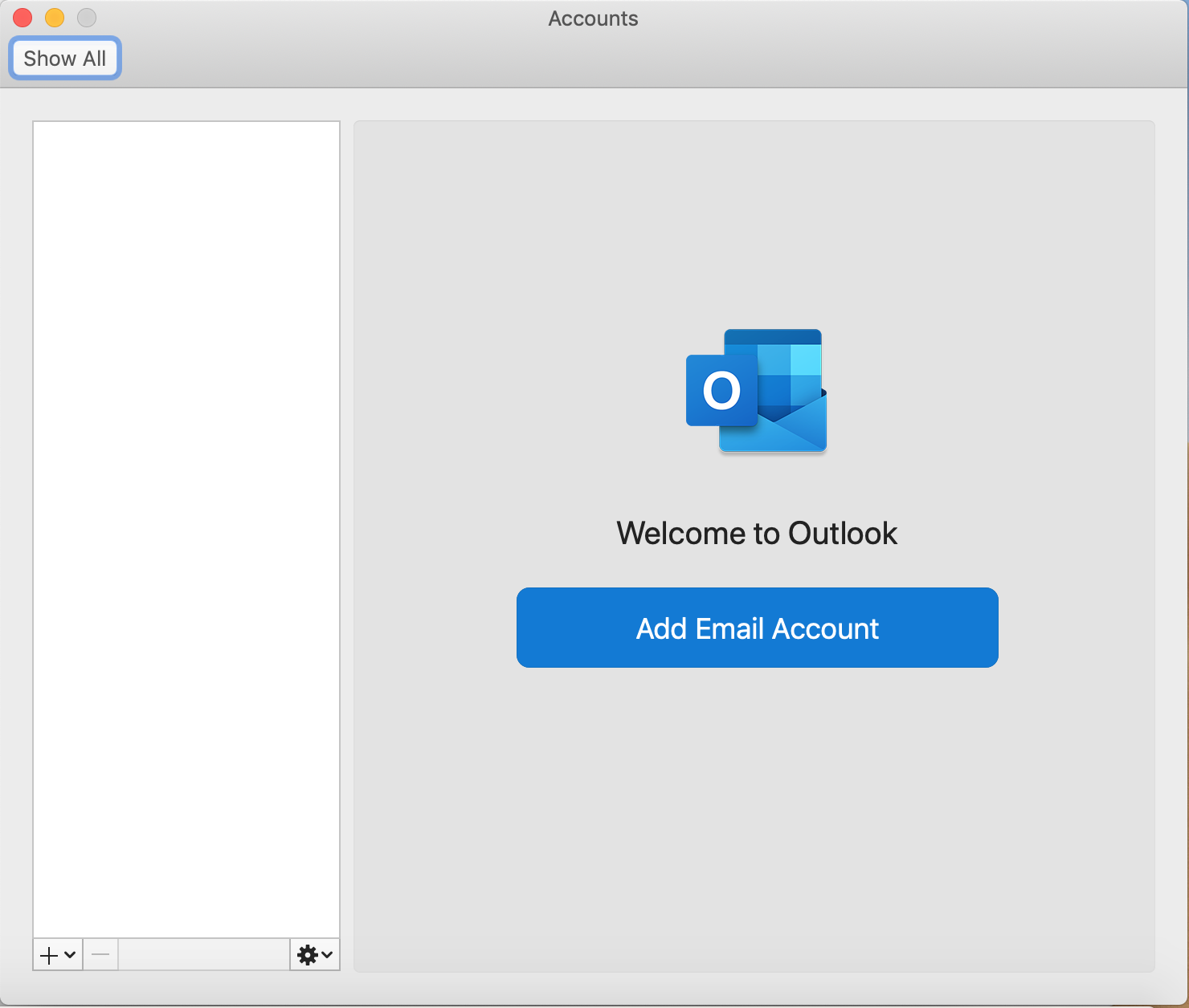Select Add Email Account button in Accounts pop-up