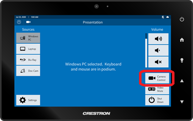 Touch panel with Camera Control button in right-hand column circled