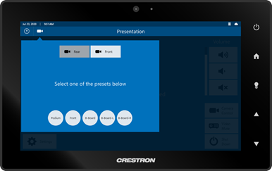 Touch panel with presentation preset options displayed