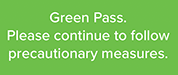 Cropped image of ReopenCU App Green Pass: Green background with white text "Green Pass. Please continue to follow precautionary measures."
