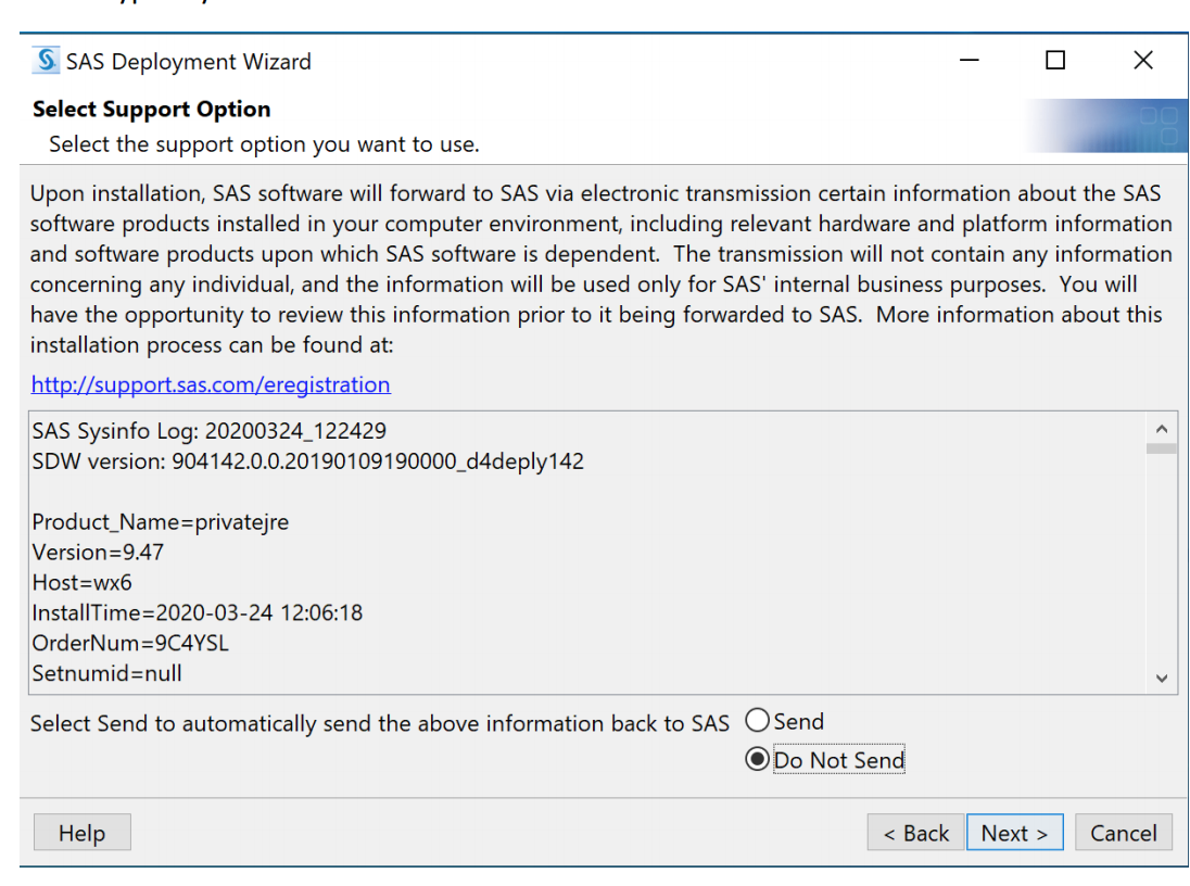 SAS Deployment Wizard Window: Select Support Option