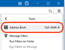 Tools menu with "Address Book" option circled (top of the menu)