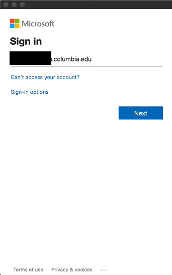 Screenshot of sign-in page for Microsoft.