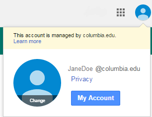 Google user profile button in upper right corner of LionMail