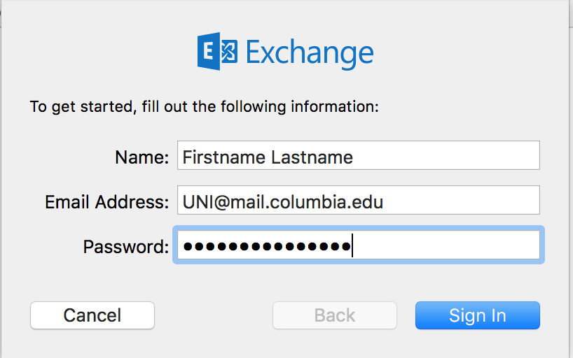 Exchange starting window with fields completed