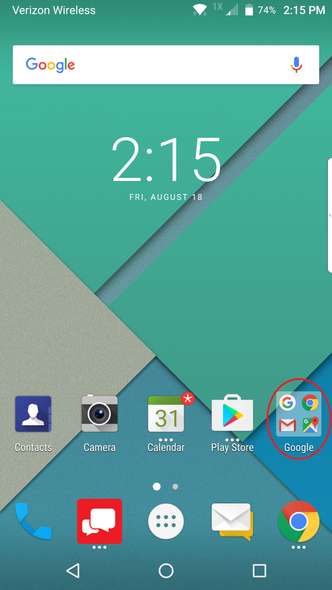 Homescreen with google folder circled