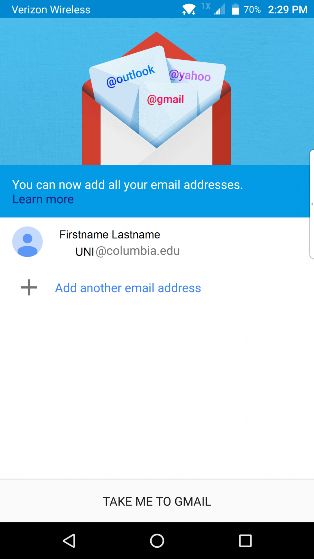 Take me to Gmail screen