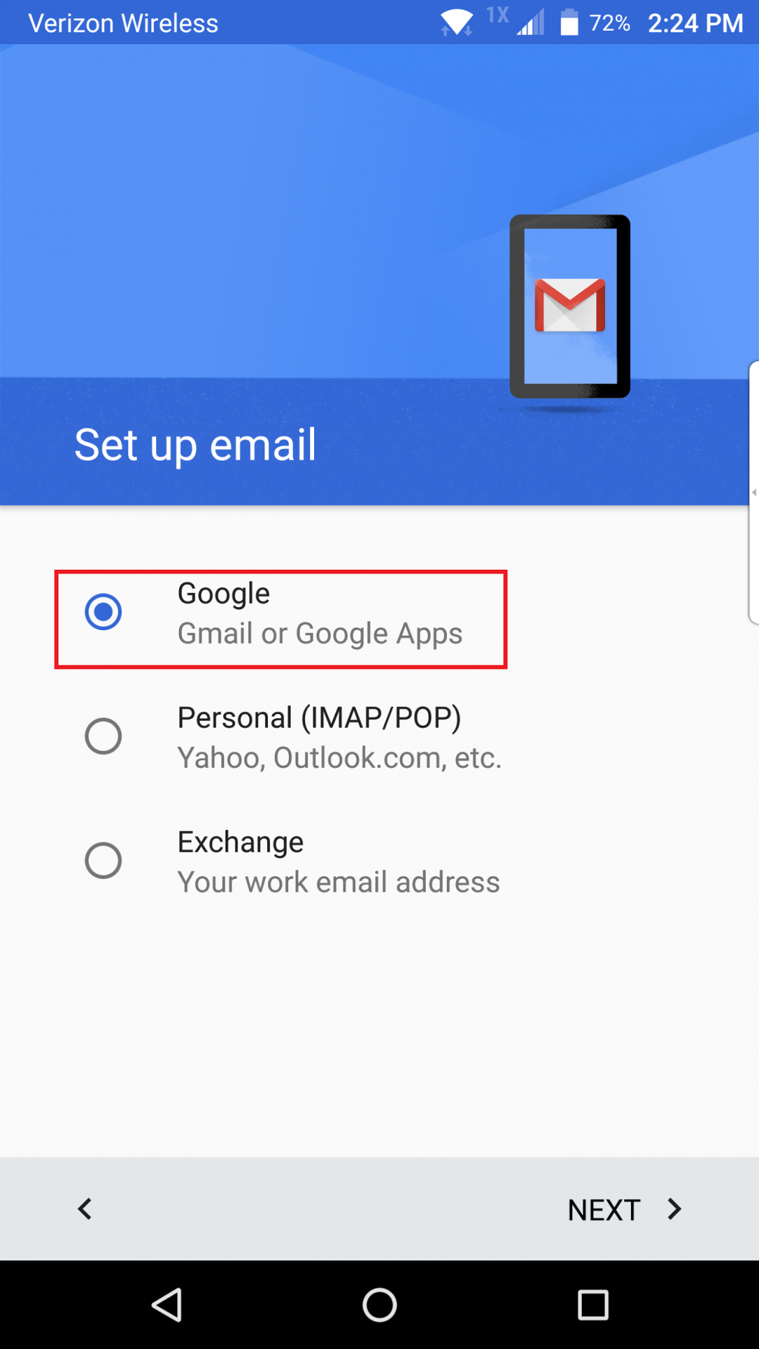 Google option selected and circled