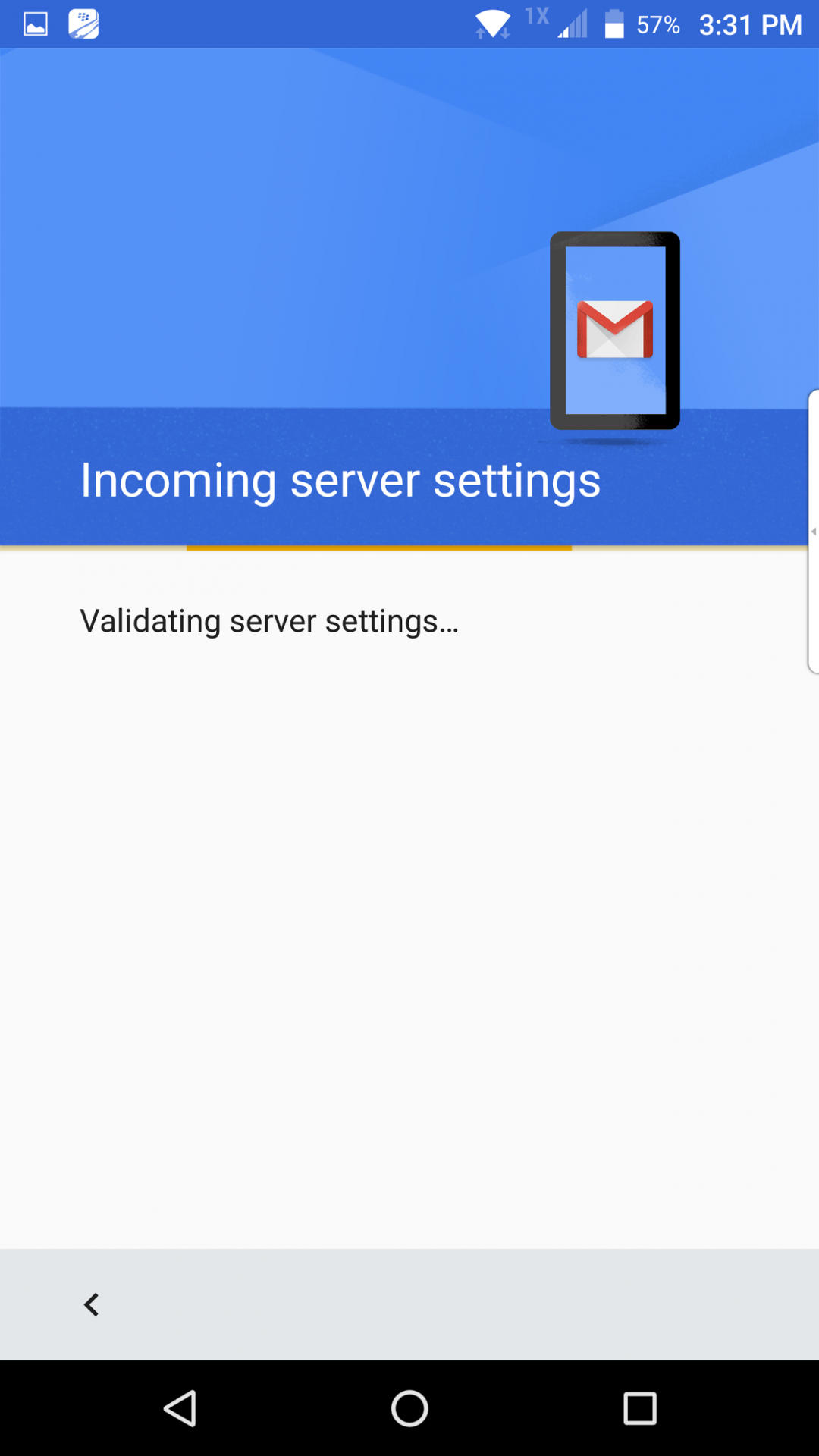 Incoming server settings screen