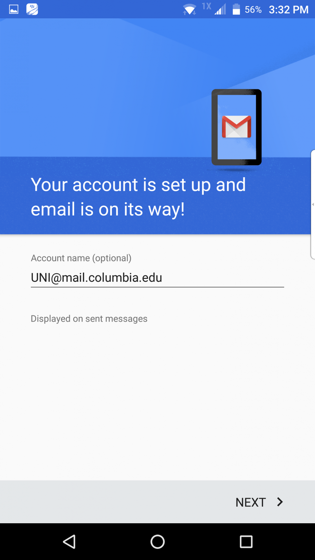 Account set up confirmation screen