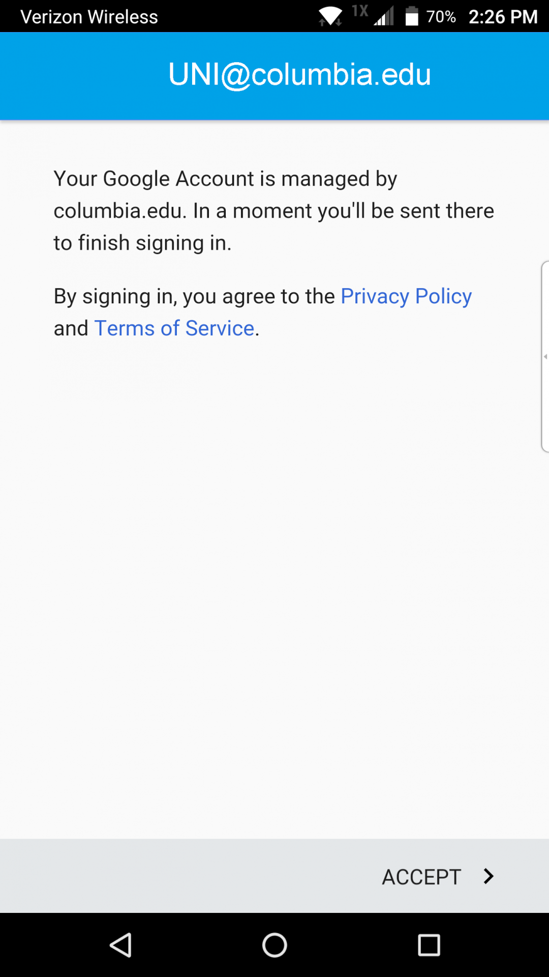 Accept screen