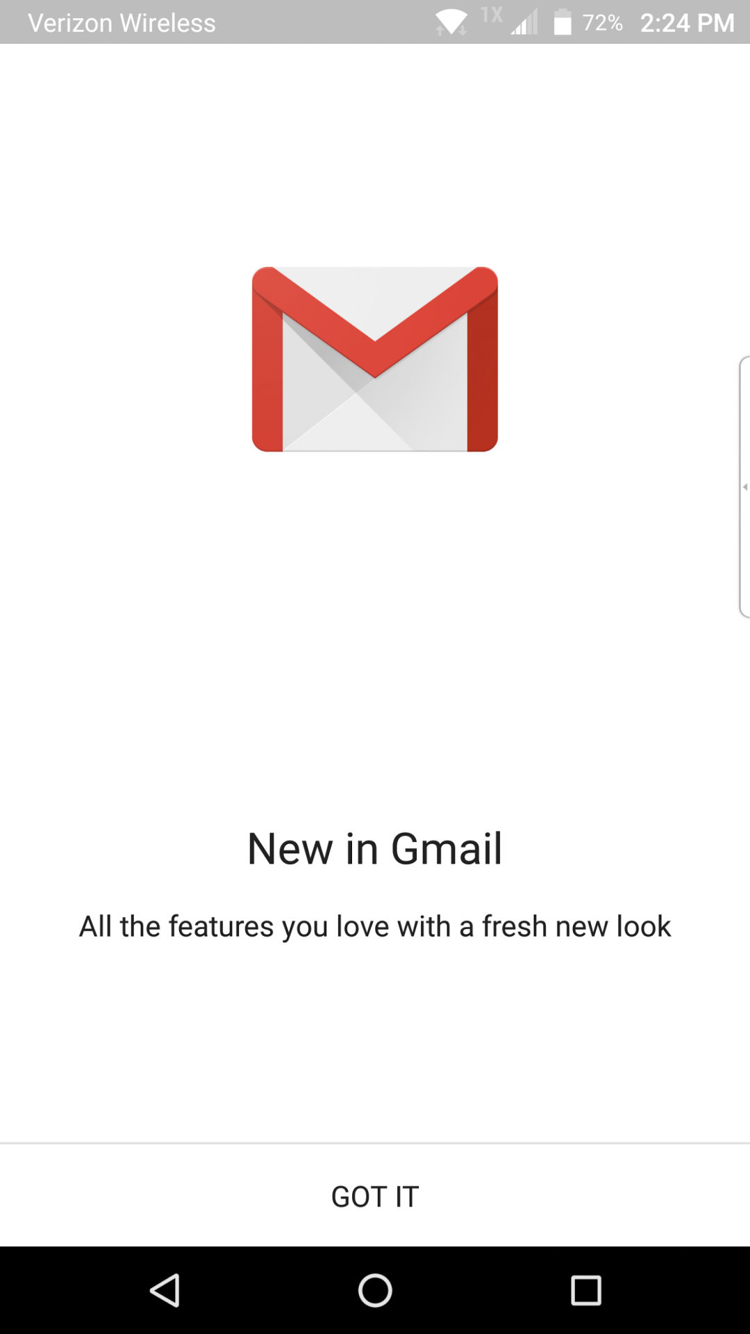 New in Gmail screen with Got It button