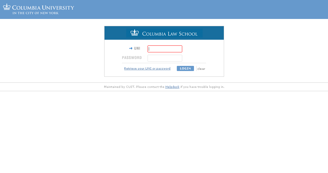 Login page with default logo and Columbia links Login page with default logo and Columbia links