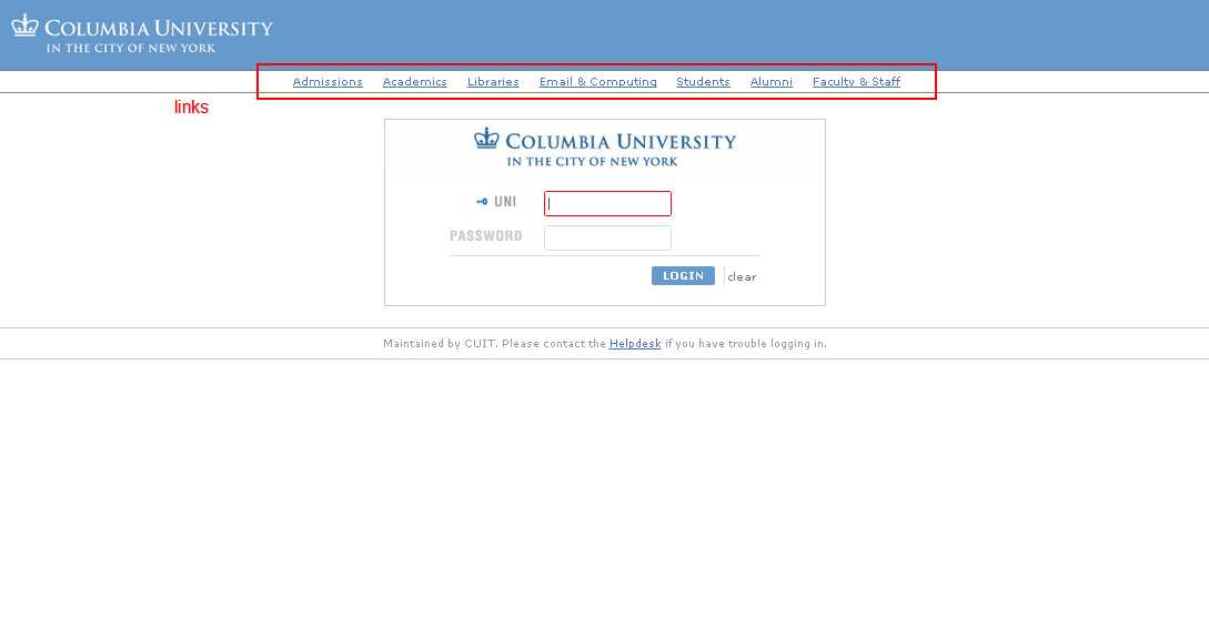 Login page with default logo and Columbia links Login page with default logo and Columbia links