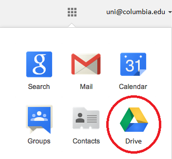 image of Drive circled on Google application panel