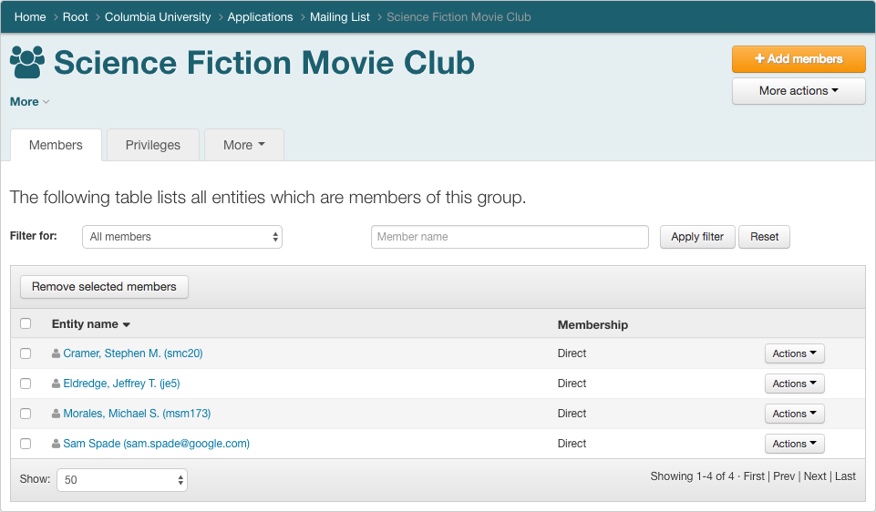 List of external users showed in screenshot.