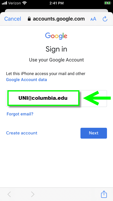 Google sign-in screen, email field highlighted.