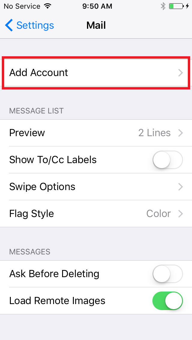 Add Account option circled