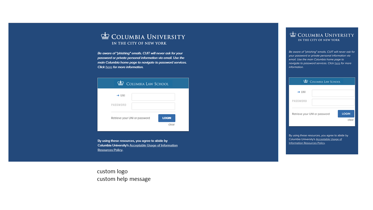 CAS login page with custom logo and custom help link CAS login page with custom logo and custom help link