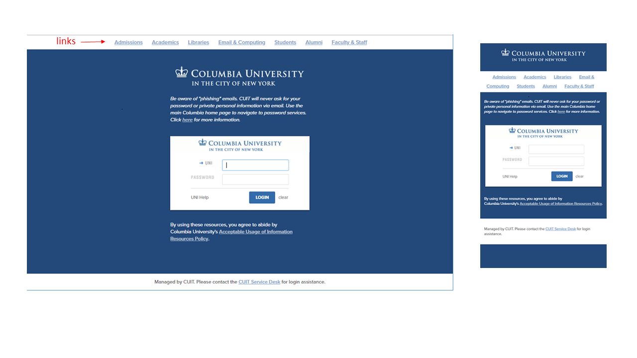CAS login page with default logo and Columbia links CAS login page with default logo and Columbia links