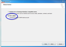 Choose Service window, POP or IMAP option circled