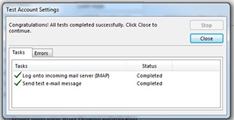 Test Account Settings window with checkmarks next to Completed tasks