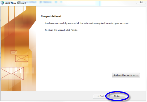 Congratulations screen with Finish button circled