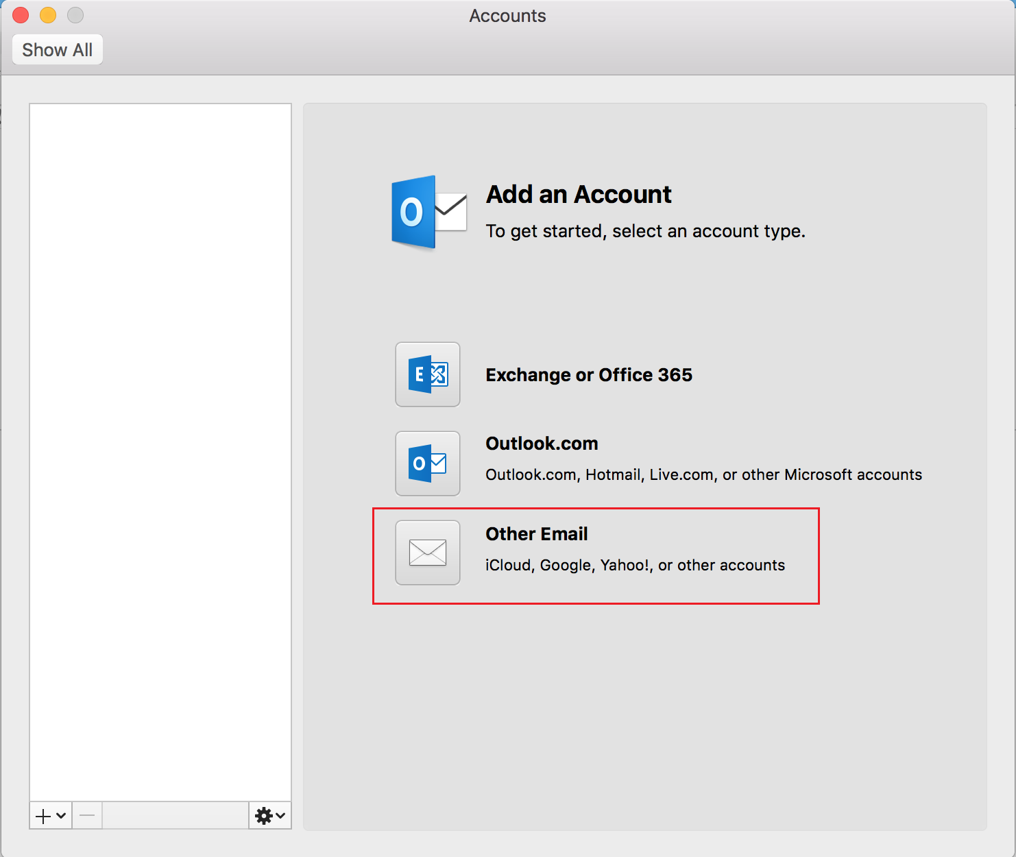 Other Email option circled