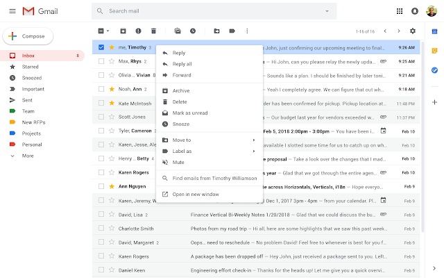 Right-click on a message to display menu options conveniently