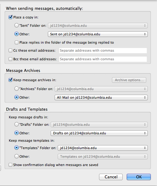 When sending messages, automatically: window with information outlines in Step 6 filled in