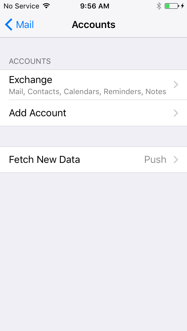 Accounts screen