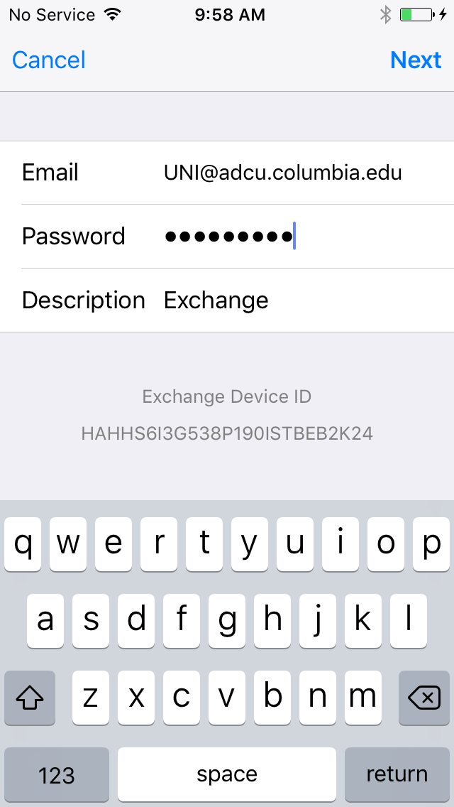 Password field completed